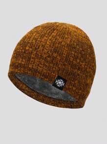 1pc Men's Dual Layer Thermal Lined Knit Cap, Solid Color Winter Warm Beanie Hat For Outdoor Sport, Travel, Riding, Casual Comfortable Snowflake Pattern Suitable For Daily Wear Halloween