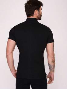 American Style Ribbed High Neck T-Shirt - 黑色 - 查看 2