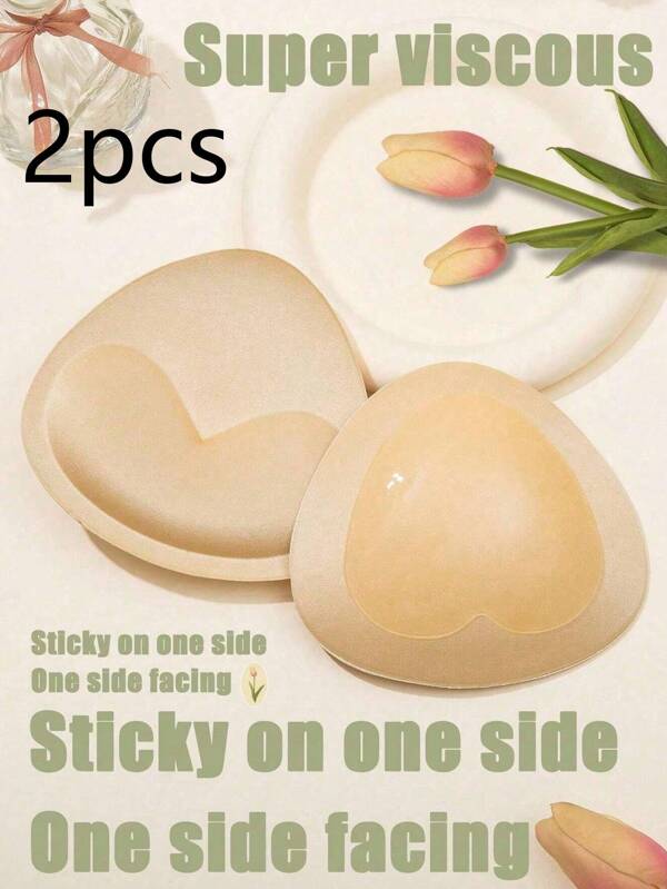 1 Pair Of Self-Adhesive Silicone Thin Upper And Thicker Invisible Ultra-Thick Underwear Sponge Pads For Swimsuit Bikini Push-Up Breast Pads, Solid Color Breast Pads, Bra Cup Pads