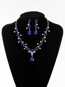 3pcs Set Luxury Rhinestone Flower Star Design Necklace & Earrings Jewelry Set, Elegant Decor For Women's Wedding, Party, Banquet, A Special Gift For Wife, Girlfriend, Family