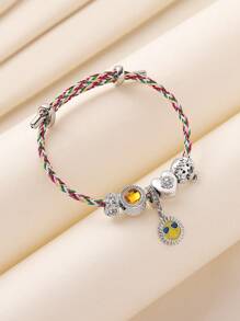 1 peça Pulseira/pulseira ajustável casual com contas de aço inoxidável, pintada a óleo, com estampa de sol e coração, corda de cobre, adequada para mulheres, uso diário, festa, uso casual, presente de volta às aulas
