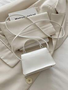 时尚纯色极简迷你手提包，女士腋下斜挎包，适合购物、日常携带，尤其适合年轻女性、大学生、年轻职业人士、上班族。也完美适用于办公室、学校、工作、商务、通勤、户外活动、旅行和短途出行。 - 白色 - 查看 5