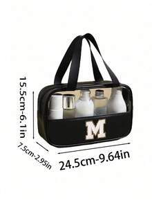 1 pièce Sac cosmétique transparent en PVC, organiseur de lettres de A à Z, trousse de maquillage de voyage, sac de toilette étanche pour la salle de bain, articles de voyage essentiels, convient pour le liner pour les yeux, le brillant à lèvres, les soins de la peau, la brosse à dents, la tasse, le savon, le shampoing, le peigne, cadeau pour la mère, l'amant, l'ami, la meilleure amie, cadeau de vacances - Noir - Voir 3