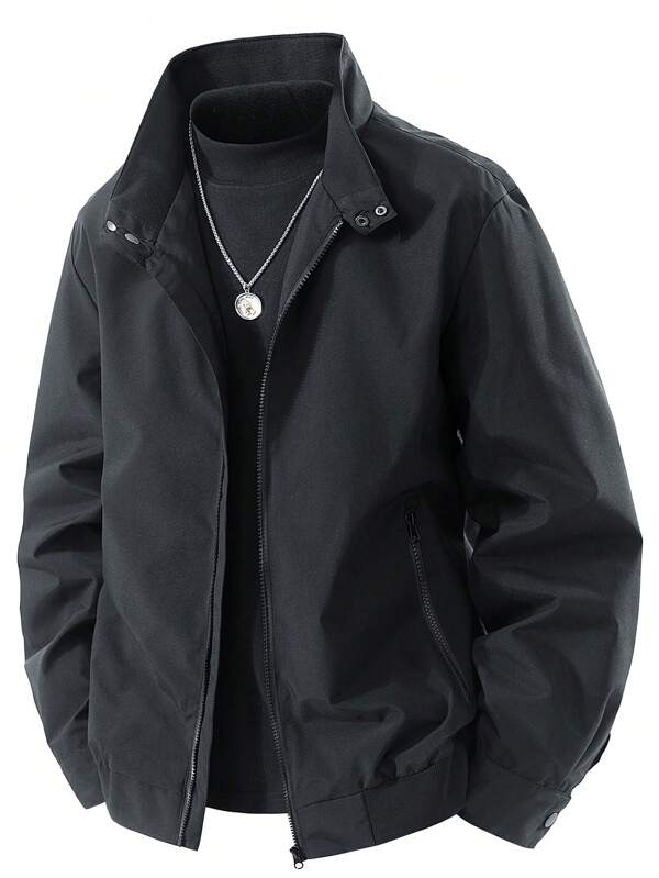 Men's Casual Everyday Wear Black Solid Color Versatile Outfit