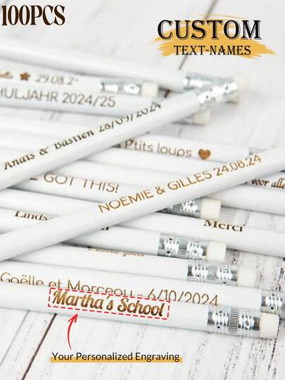 Customized Engraved Pencils, Personalized Text Pencils, Customized Pens, Personalized Wedding Gifts, Custom Pencils, Bulk Wedding Favors, Customizable Erasable Children's Pencils, Sketch Pencils With Erasers, Reusable Pencils, Wood Color, White Color, Vintage, Personalized, Unique, Custom Gift For Him, Gift For Her, Family, Friends, Children, Students, Workers, Clients, Business/Work/Office, School,School Supplies,Back To School