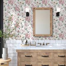 1 Rolo Papel de Parede Adesivo Peônia Rosa, Papel de Parede Estilo Boêmio Retrô, À Prova d'Água, Durável, Papel de Contato Vinil Destacável e Colante, Adesivo com Padrão de Flor Rosa em Bottom Claro, Adesivo de Decoração de Arte para Casa, Adesivo de Arte de Parede