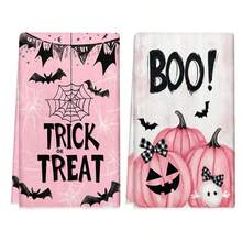1套/2件万圣节粉色南瓜图案洗碗巾、百洁布，适用于餐厅、厨房、浴室、节日装饰、家庭聚会装饰、家居装饰、家居用品、送给长辈和朋友的礼物 - 彩色 - 查看 16