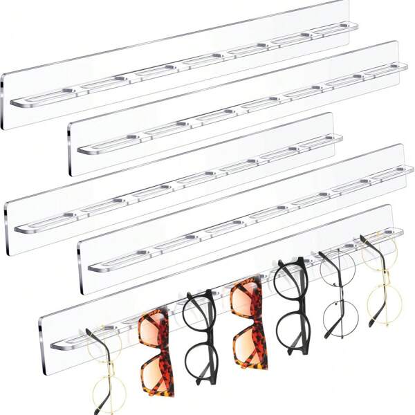 2 pièces Support d'affichage de lunettes de mode en acrylique transparent/noir, Rack de rangement suspendu pour lunettes de soleil, sans perçage nécessaire, Support mural pour lunettes, Accessoires d'affichage de lunettes (avec 2 autocollants sans clou), Installation avec autocollants sans clou