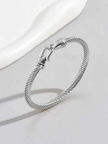 1pc Minimalist Horseshoe Lock Clasp Titanium Steel Bracelet For Women, Suitable For Girls, Ladies, Couples, Daily Jewelry Matching