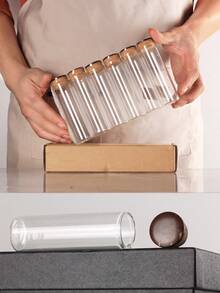 12 Styles (6pcs/12pcs) Natural Coconut Cover Glass Bottles, Small Storage Jars, DIY Spell Potion Bottles, Suitable For Stones And Sand Gifts Birthday Graduation - Transparent - View 2