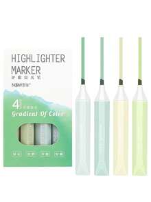 4pcs A Set Morandi Color Highlighter Marker Pens Set Gradient Colors Brush Tip For Drawing Painting Office School - one-size - View 5