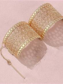 1 pieza Brazalete estilo árabe con ola de moneda tallada hueca dorada, versión suelta, versátil, para mujer para uso diario, fiesta, vacaciones (por favor, comprueba el color antes de hacer el pedido) - pulsera única - Ver 17