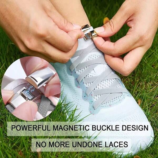 2 paia di lacci magnetici elasticizzati per scarpe senza allacciatura, lacci per scarpe sportive rapidi e comodi, adatto per bambini e adulti