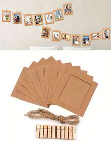 21 pièces (set) Cadres photo en papier, guirlande de pinces de cadre photo en papier vif - cadres photo en papier kraft à suspendre pour afficher des photos de 10 x 15 cm, présentoirs photo en carton DIY avec pinces et ficelles, décorations DIY faciles pour anniversaire, mariage, anniversaire, baby shower - joli bannière d'anniversaire, cadeau fête des mères, faveurs de fête, baby shower