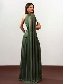 LONG WEDDING PARTY DRESS  BRIDESMAID LIGHT WITH SLIT - 橄欖綠 - 查看 2