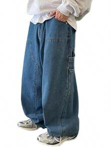 Men's Baggy Wide Leg Jeans Streetwear Y2K Hip Hop Loose Fit Casual Denim Pants-2025