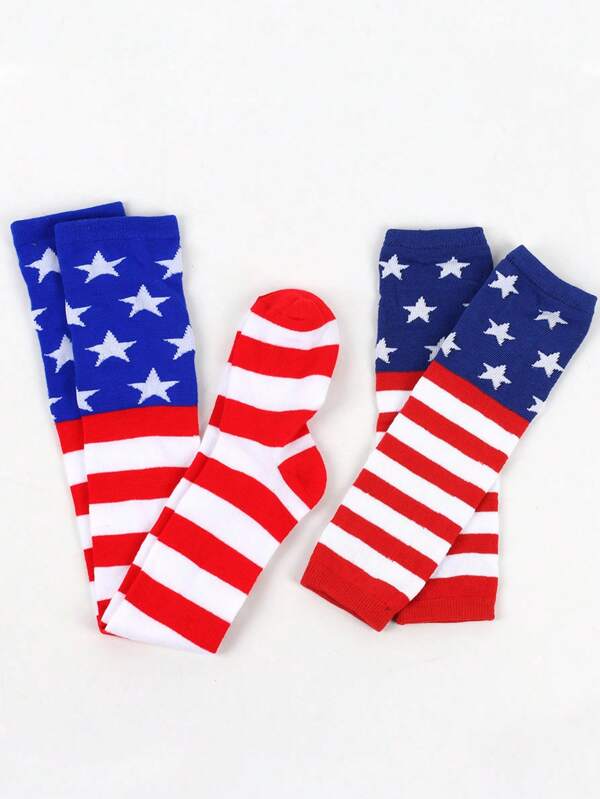 1 Set Thigh High Socks + Arm Sleeves Combo For Women, Cheap Thigh High Socks, Party Accessories, American Flag Socks And Long Gloves Set