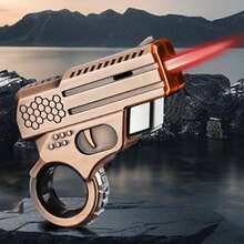 Torch Lighter, Windproof Jet Red Flame Lighter Refillable Butane Gas, Portable Windproof Jet Torch Lighter Adjustable Flame Butane Lighter For Candle Kitchen, Outdoor BBO, Indoor (Without Butane Gas) - Black - View 6