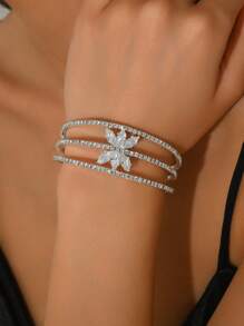 1 pieza Brazalete de cobre multicapa con diseño hueco minimalista y elegante con circonita cúbica, versátil para el uso diario