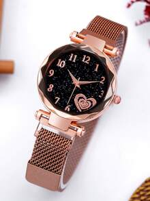 Bộ 2 đồng hồ thạch anh thời trang dáng suông hấp thụ đá sắt hình bầu trời đầy sao dành cho nữ, kết hợp với bộ trang sức vòng tay LOVE, thích hợp cho tiệc tối, lễ hội, tiệc tùng, đám cưới và đeo hàng ngày, mùa tựu trường, mùa tốt nghiệp, lễ Tạ ơn, đây là món quà tuyệt vời nhất dành cho phụ nữ. - màu đen - Xem 3