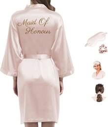 de novia para mujer, de satén para dama de, boda,, batas de novia por la mañana, batas de seda sedosas - champaña pálido-g - Ver 30