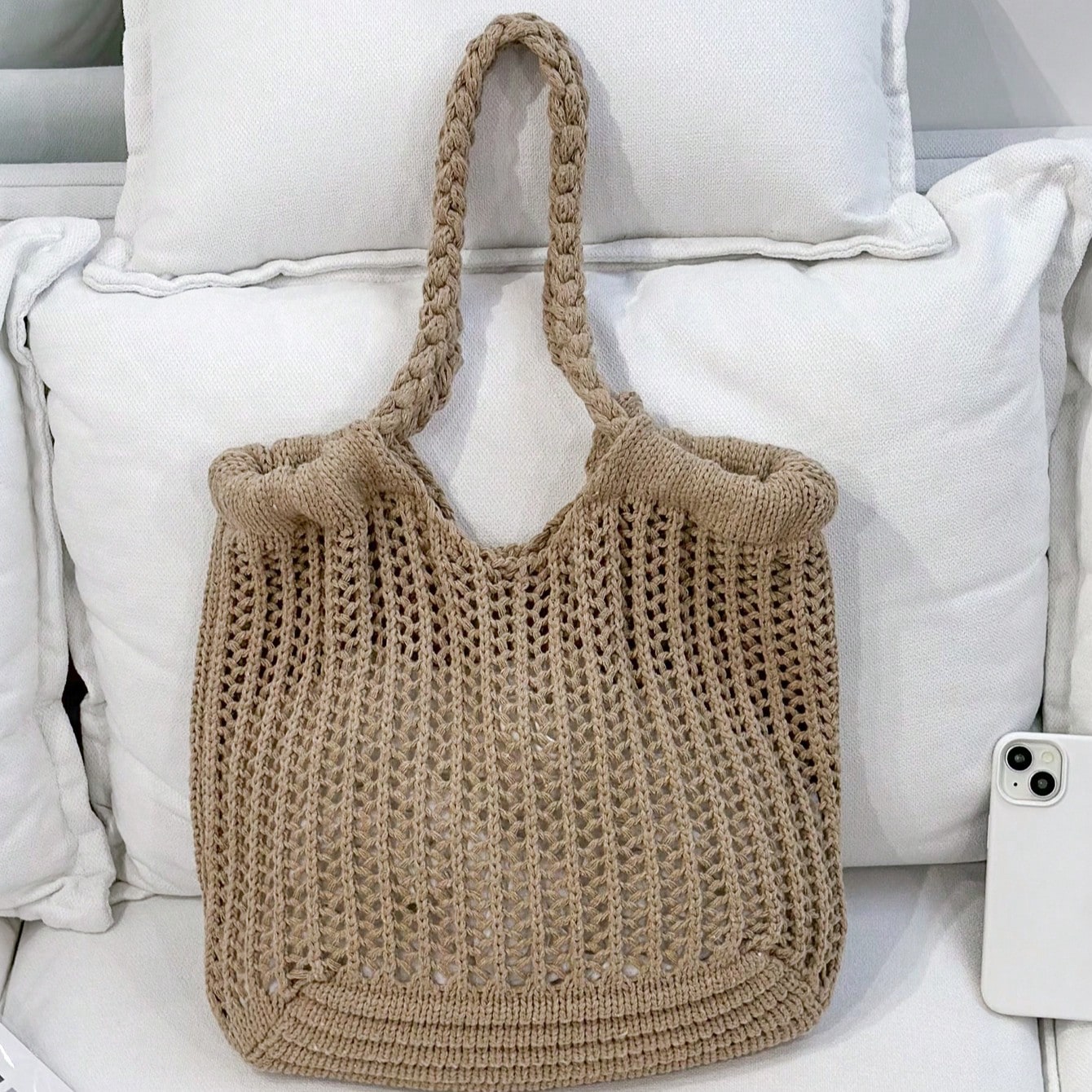 Bolso de playa de primavera para mujer, bolso de ganchillo hueco, bolso de gran capacidad, bolso de moda, bolso de mano de mujer, bolso de hombro, bol