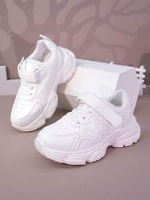 1 par de zapatillas deportivas casuales de suela gruesa con cierre de gancho y lazo, de unicolor, livianas y cómodas, adecuadas para uso diario escolar/de ocio, para niños
