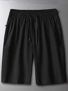 Short Bermuda Masculina Dry Fit Tecido Gelado Elastano Bolsos Com Zíper - Preto - Visão 1