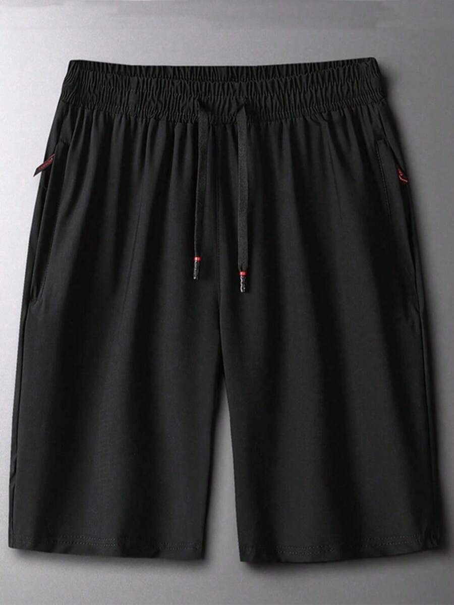 Short Bermuda Masculina Dry Fit Tecido Gelado Elastano Bolsos Com Zíper - Preto - Visão 1