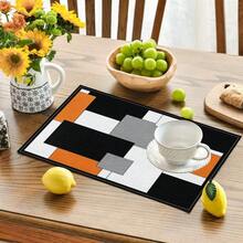 4/6 Stücke Set rote, graue, schwarze, weiße geometrische quadratische lebendige moderne kreative Tischsets - hochwertiges Leinenmaterial, leicht zu reinigen, geeignet für Küche, Esszimmer Dekoration, Feiertags-Tischdekoration, Heimdekoration - Rot - Übersicht 44