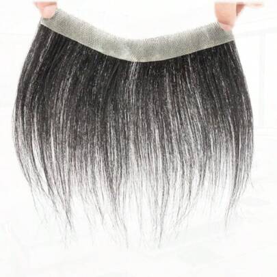 PZWPeluca De Cabello Negro Corto Con Frente Calva Invisible Atada A Mano Para Hombres 2 X 15 GS6601