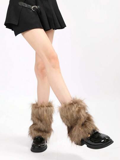 1pair Foot Cover Warm Furry Shoe Cover Pile Socks Pile Socks Plush Leg Warmers Women's Autumn And Winter Thick Winter Socks