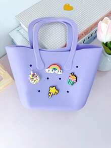 1pc Silicone Handbag, Solid Color Cartoon Detachable Perforated Handbag, Suitable For Birthday Gift, Beach Bag, Outdoor Use, Beach Play - View 3