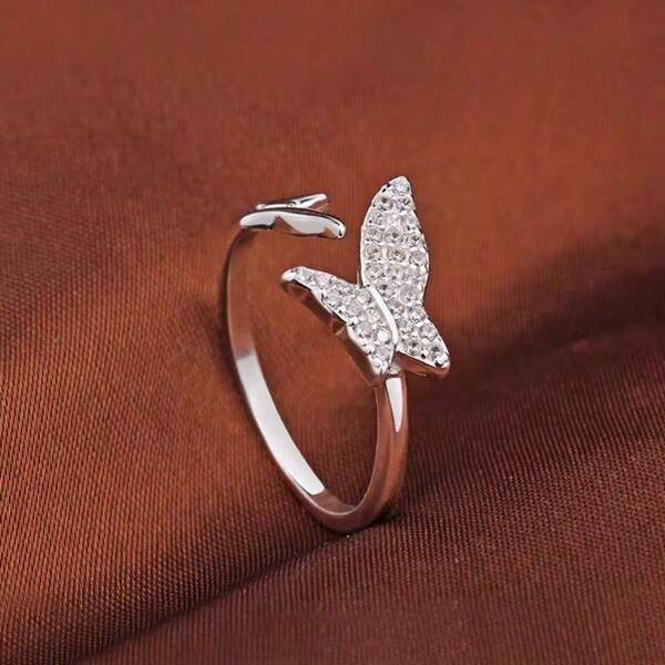 1 Stück modischer, einstellbarer Doppelschmetterling-Design Ring für Frauen, geeignet für Urlaub/Schule/Geschäft/Party/Bankett/Alltag