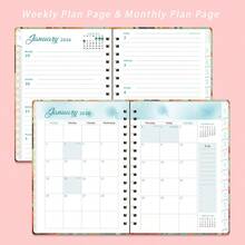 Tagesplaner-Notizbuch für 2026, spiralgebundener Tages- und Wochenplaner mit Goldspule, Aquarelldesign mit Tieren und Blumen, geeignet für Büro und Schule sowie Büroartikel für Geschäftstreffen, | strapazierfähiges Notizbuch | Zeit aufzeichnen