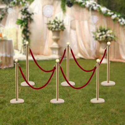 gladney Crowd Control Stanchion Set With  Ropes - Elegant Queue Barrier For Events, Weddings, Theaters, And More