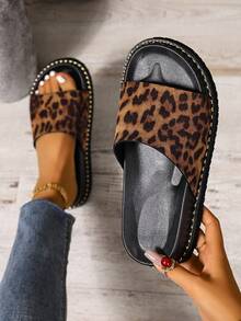 Giày Sandal Đế Dày Họa Tiết Da Báo Gợi Cảm Cho Nữ, Giày Đi Biển Đế Dày Thường Ngày Ngoài Trời Mùa Hè Mới 2025 Với Thiết Kế Độc Đáo - Màu vàng - Xem 5