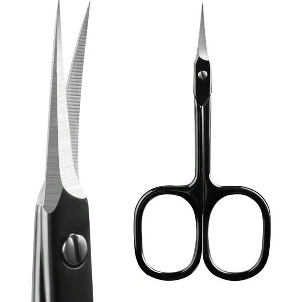 Misspenny Tijeras profesionales para cutículas Misspenny Extra Finas para Mujeres y Hombres, Tijeras curvas mejoradas con punta precisa y puntiaguda para el arreglo de cejas, pestañas, recorte de uñas y piel seca (Negro)