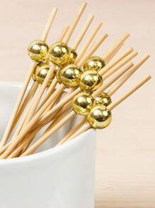 100pcs Bamboo Skewers, Appetizer Toothpicks, Decorative Cocktail Picks, 4.7" Fruit Kabob Skewers, Gold Party Supplies, Bamboo Sticks For Fruit, Beverages, Charcuterie Boards