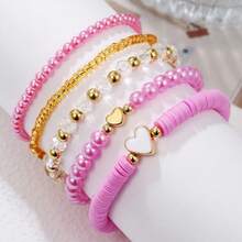 5 件女孩创意时尚精致蝴蝶、贝壳、珍珠、种子珠手链套装，适合日常穿着、度假或送礼