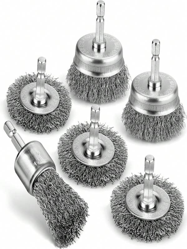 6 pezzi Set di spazzole a filo professionali, spazzole a tazza in acciaio al carbonio per trapano con attacco esagonale da 1/4 di pollice, accessori per trapano per la pulizia, la rimozione della ruggine, la corrosione e per lavori di pulizia, spazzole per trapano