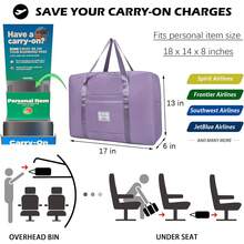 Travel Duffel Bag, For Spirit Airlines Personal Item Bag 18x14x8 Frontier Airlines Carry On Luggage Bag, Weekender Bag For Women And Men - Purple - View 9