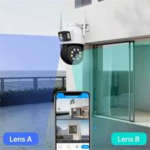 1 pieza Cámara de seguridad inalámbrica para exteriores con doble lente de 2MP+2MP, WIFI de 5G, sistema de cámara IP de vigilancia doméstica inteligente con PTZ, seguimiento automático, alerta y visión nocturna a color, con rotación panorámica e inclinación, compatible con audio bidireccional