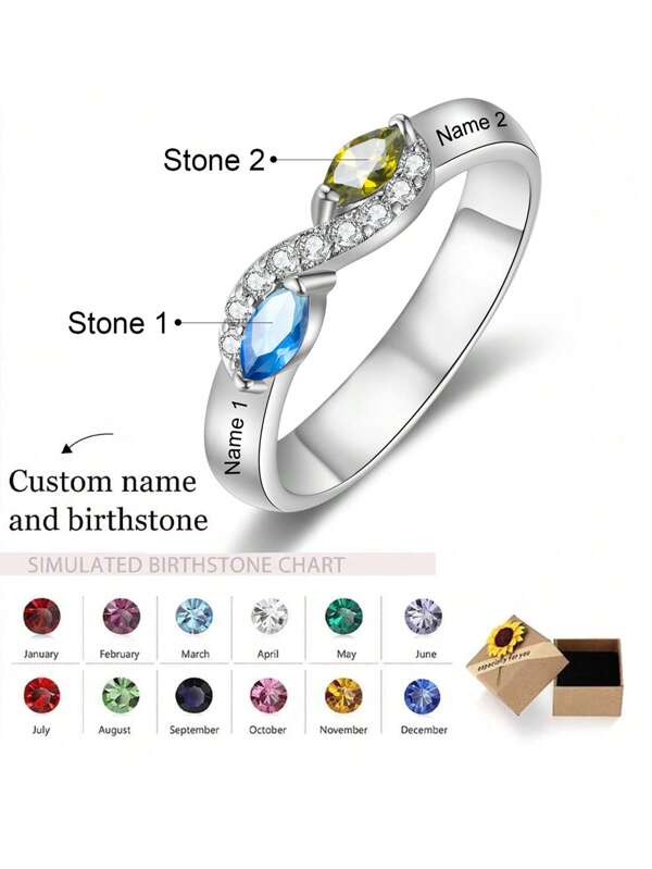 1 pieza Anillo personalizado para mujer, con nombre personalizado y piedras de nacimiento familiares, regalo del Día de la Madre, regalo de cumpleaños para novias/amigas/madres/hijas, San Valentín, Aniversario