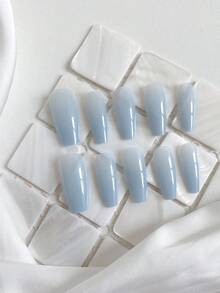 10 Pieces Acrylic Press On Nails, Beautiful Coffin-Shaped Fake Nails, DIY, Custom Pattern,Halloween Nails,Christmas Nails,Customization Of Christmas And Halloween Elements, Nail Supplies,Blue Nails,Suitable For Ladies To Use In Weddings, Parties, Holidays, Gift Nail Tools. - Multicolor - View 3