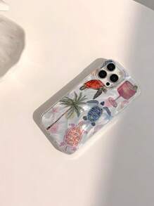 1 pieza Funda de teléfono suave, transparente, antihuellas y antiarañazos con diseño de tortuga de verano y a prueba de agua