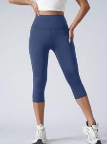 Women's High Waist Tummy Control Stretchable Yoga Capri Leggings Solid Color Fitness Pants