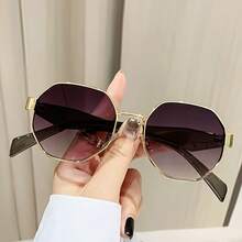 Personalized Geometric Sunglasses, Fashionable Large Frame Coffee Brown Sunglasses, Large Frame Metal Glasses