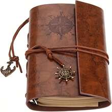 Sổ tay da cổ điển với lớp phủ mờ và các trang trơn - Nhật ký viết bìa cứng chủ đề cướp biển cổ điển với thiết kế la bàn hàng hải có móc kim loại và bìa còng lò xo, Đồ dùng học tập, Trở lại trường - Nhiều màu - Xem 7