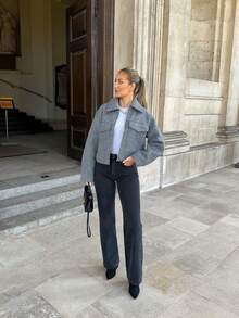 Lässige, weite Jacke mit Reißverschluss und Taschen, einfarbig